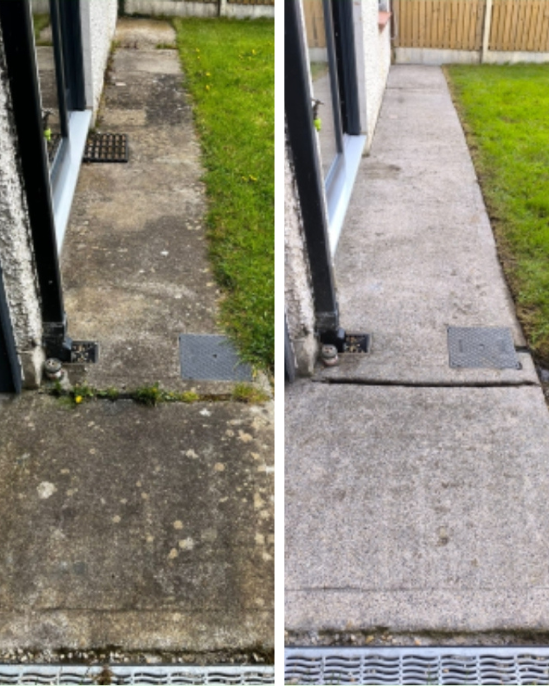 Side walkway before and after power washing